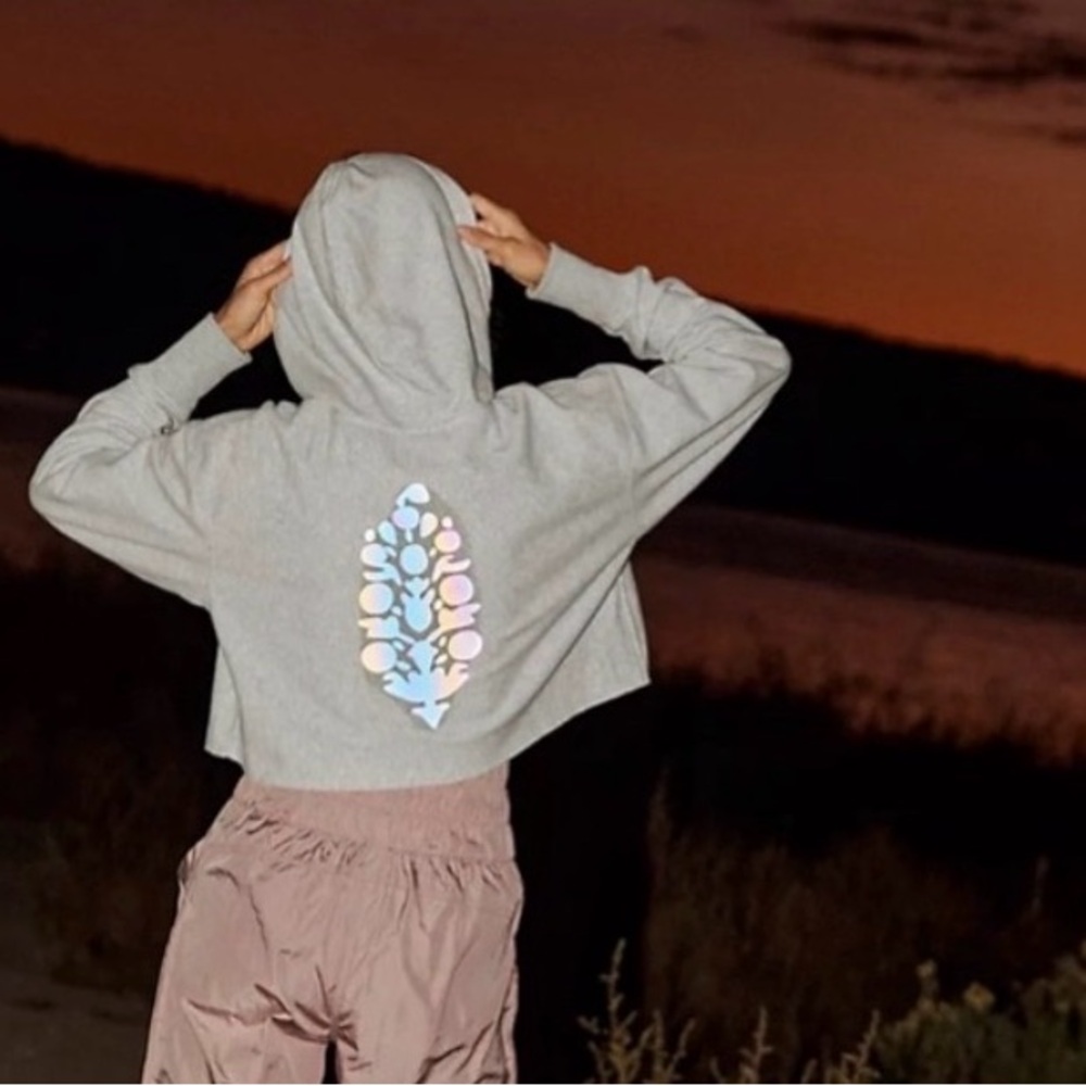 Free People Movement Half Time Reflective Logo Hoodie Crop Sweatshirt